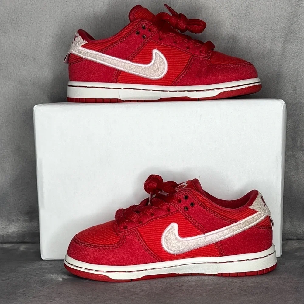 Nike Dunk Low Valentine’s Day Kids Red Sneakers Size 11C Heart Swoosh